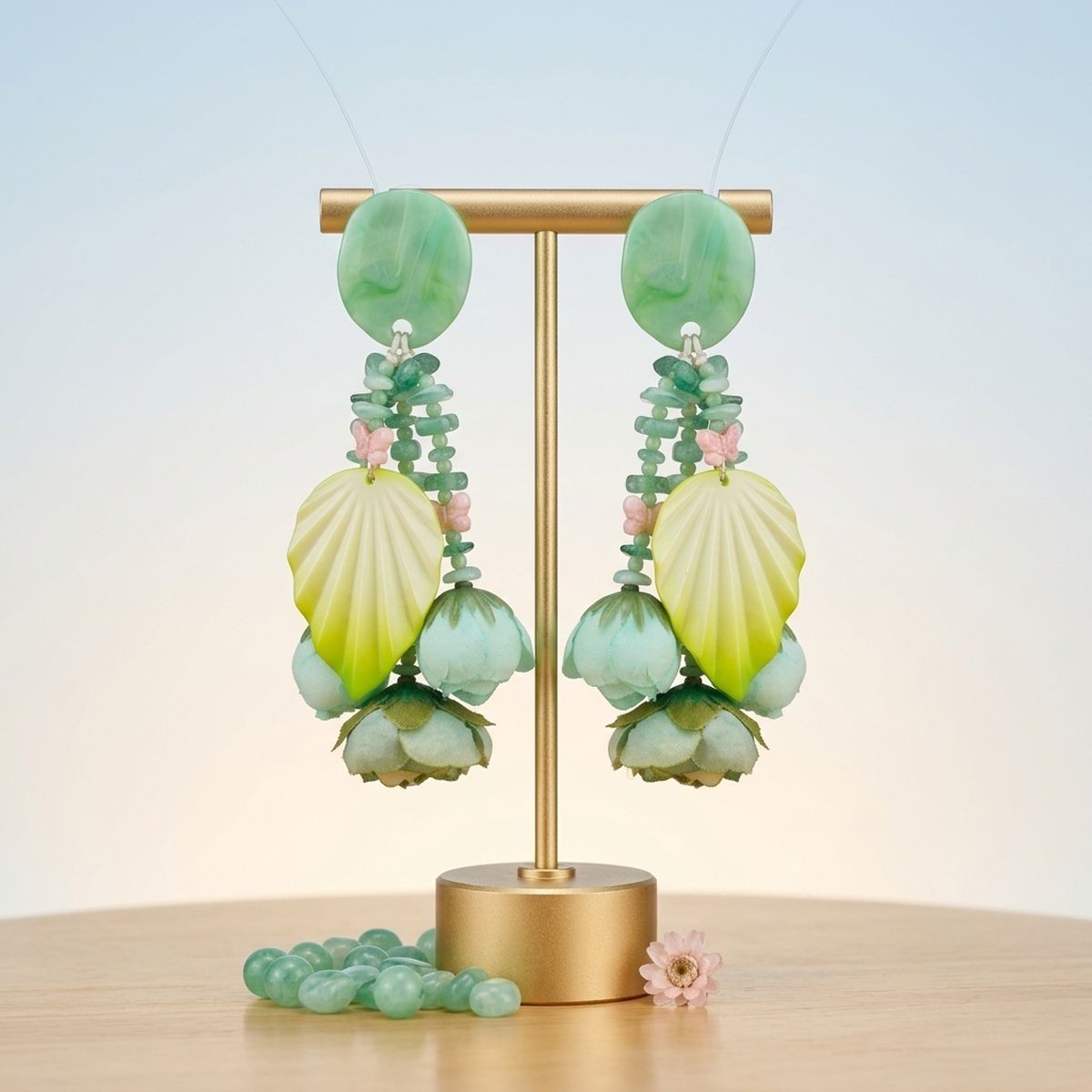 Green Oversized Enchanted Floral Drop Earrings
