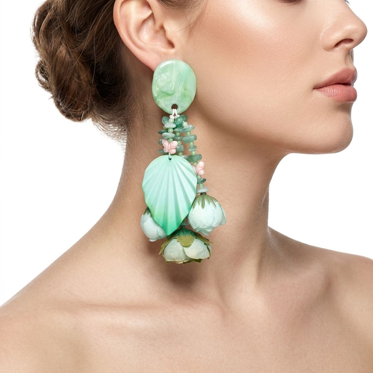 Green Oversized Enchanted Floral Drop Earrings