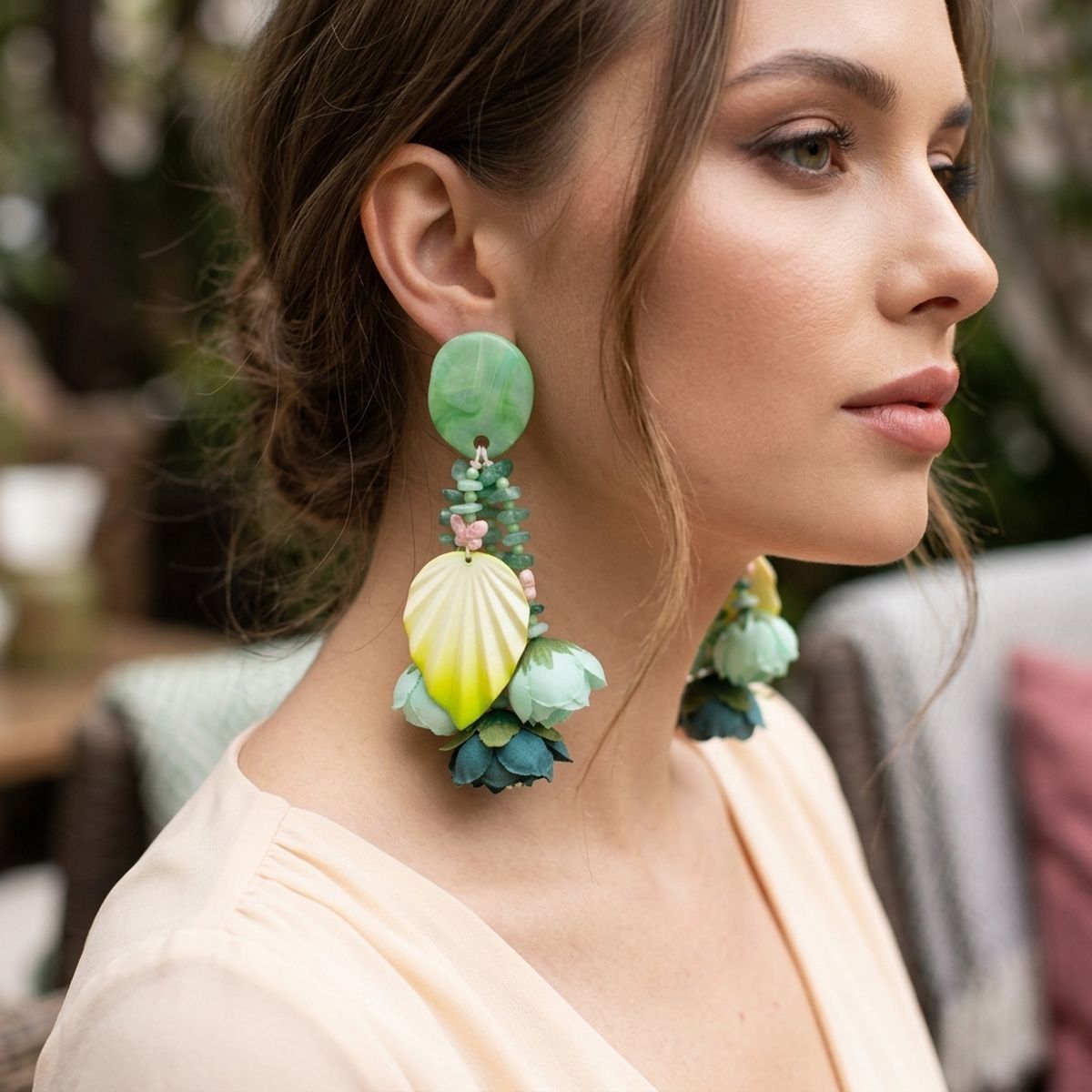 Green Oversized Enchanted Floral Drop Earrings