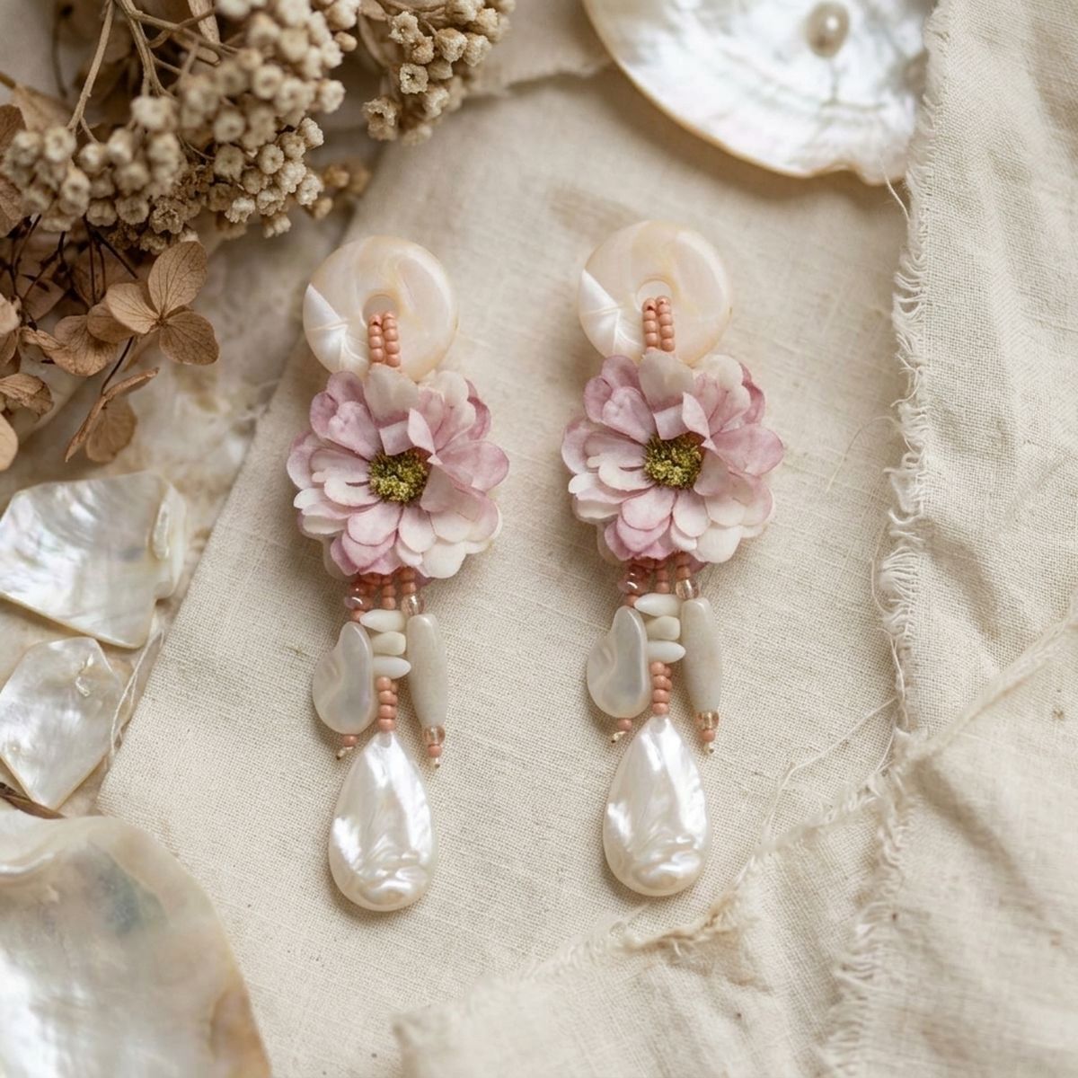 Pink Oversized Natural Floral Drop Earrings
