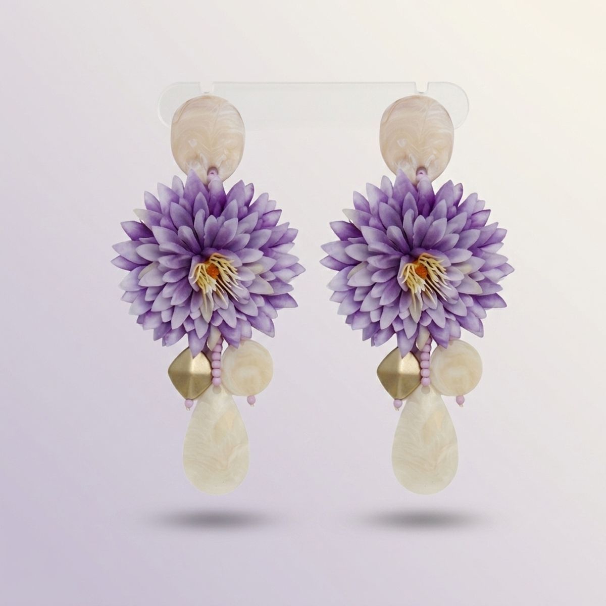 Purple Oversized Tropical Flower Drop Earrings