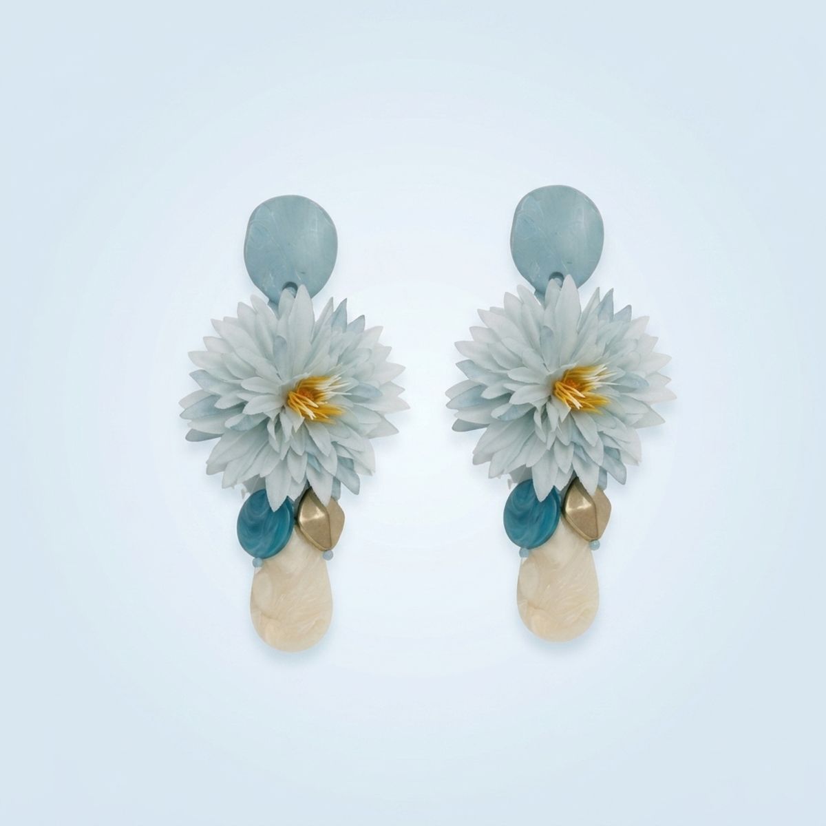 Turquoise Oversized Tropical Flower Drop Earrings