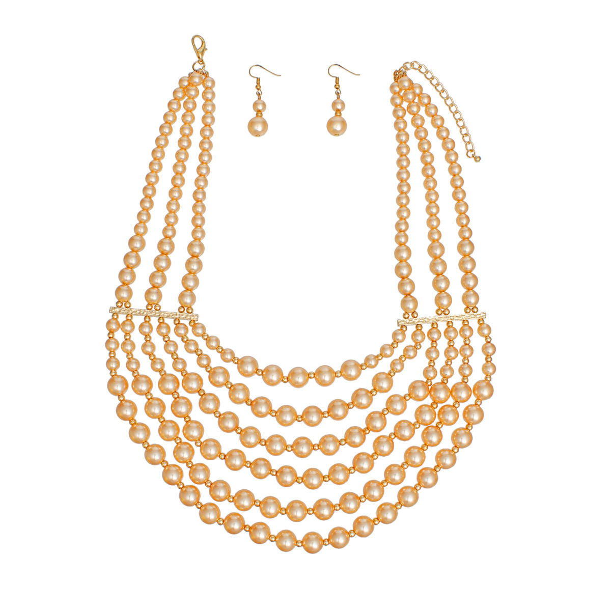 Necklace Light Brown Draped Pearl 6 Row Set Women