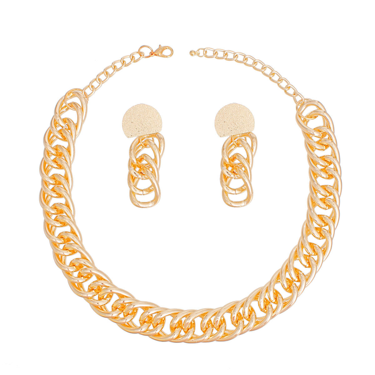 Chain Necklace Gold Double Curb Link Set Women