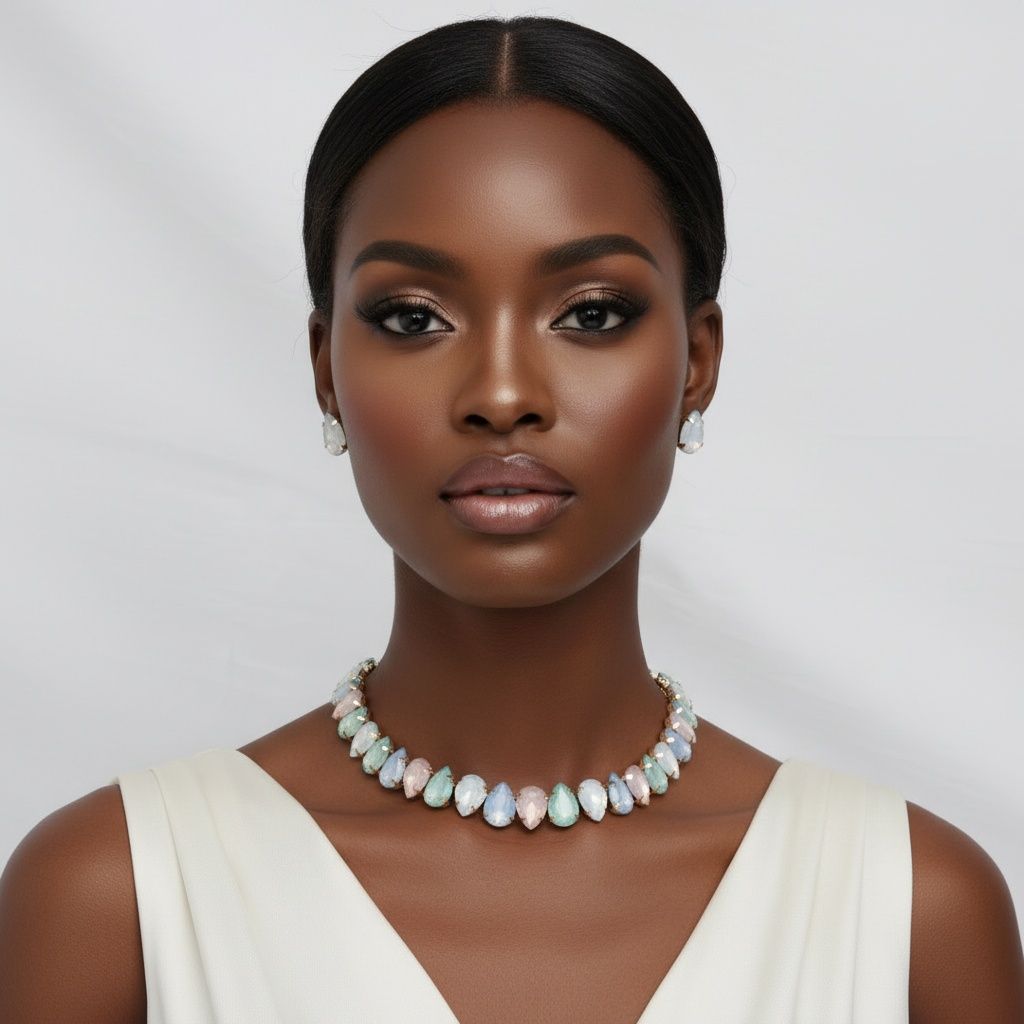 Pastel Teardrop Crystals Gemstone Collar Necklace