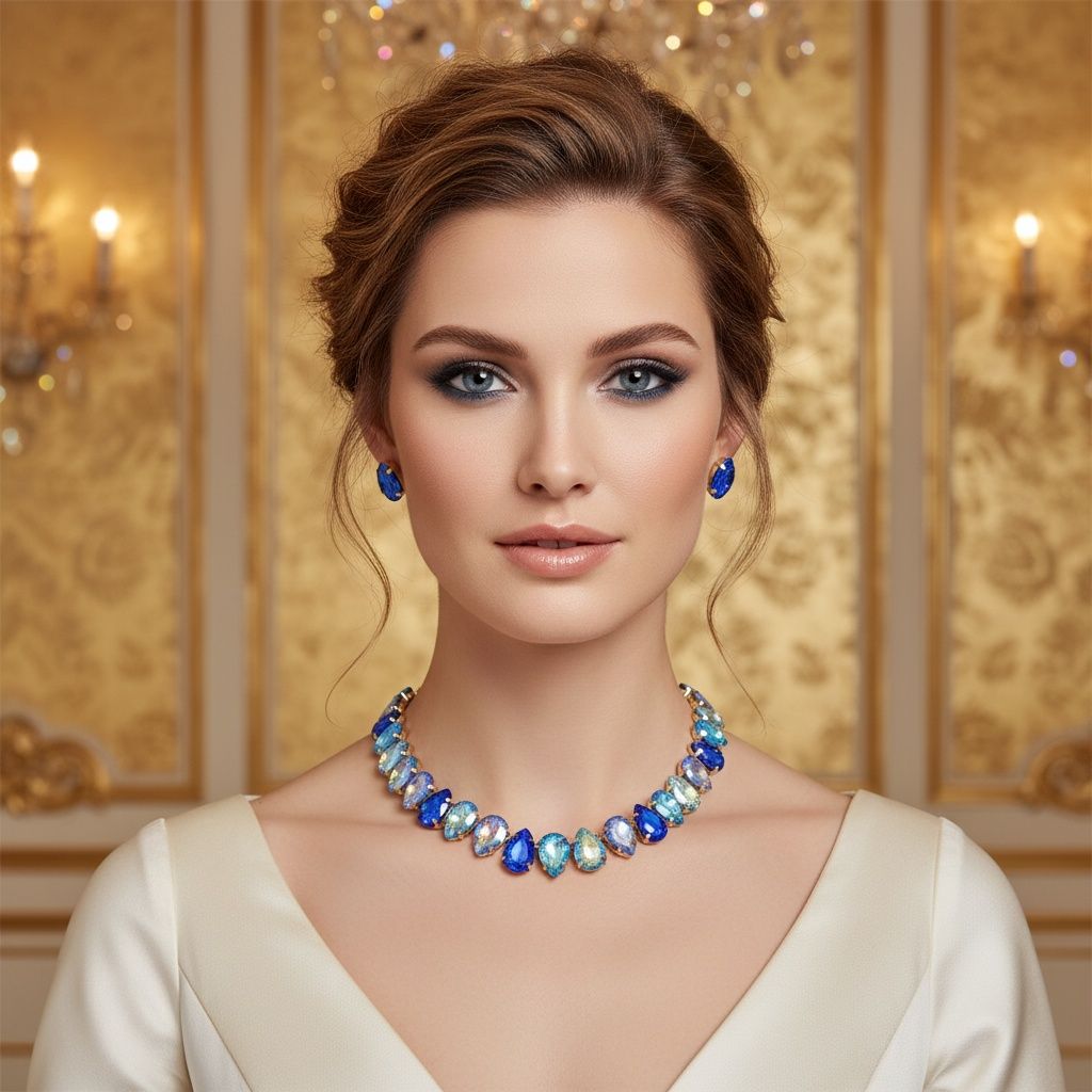 Ocean Teardrop Crystals Gemstone Collar Necklace