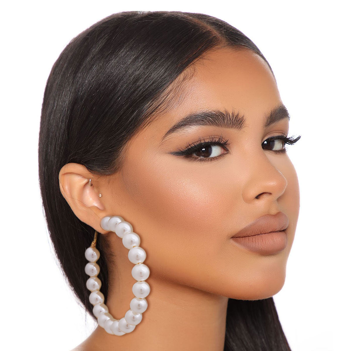 Cream Pearl Wire Hoop Earrings