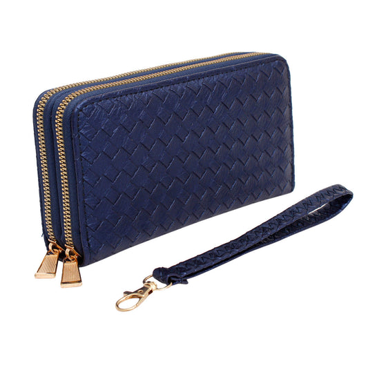 Zipper Wallet Navy Woven Wristlet for Women