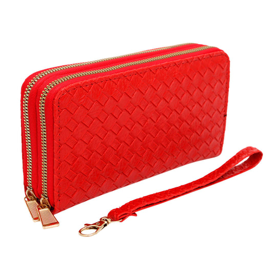 Zipper Wallet Red Woven Wristlet for Women