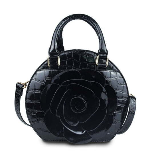 Handbag Round Black Flower Croc Bag for Women