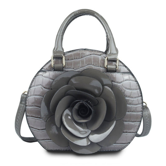 Handbag Round Grey Flower Croc Bag for Women