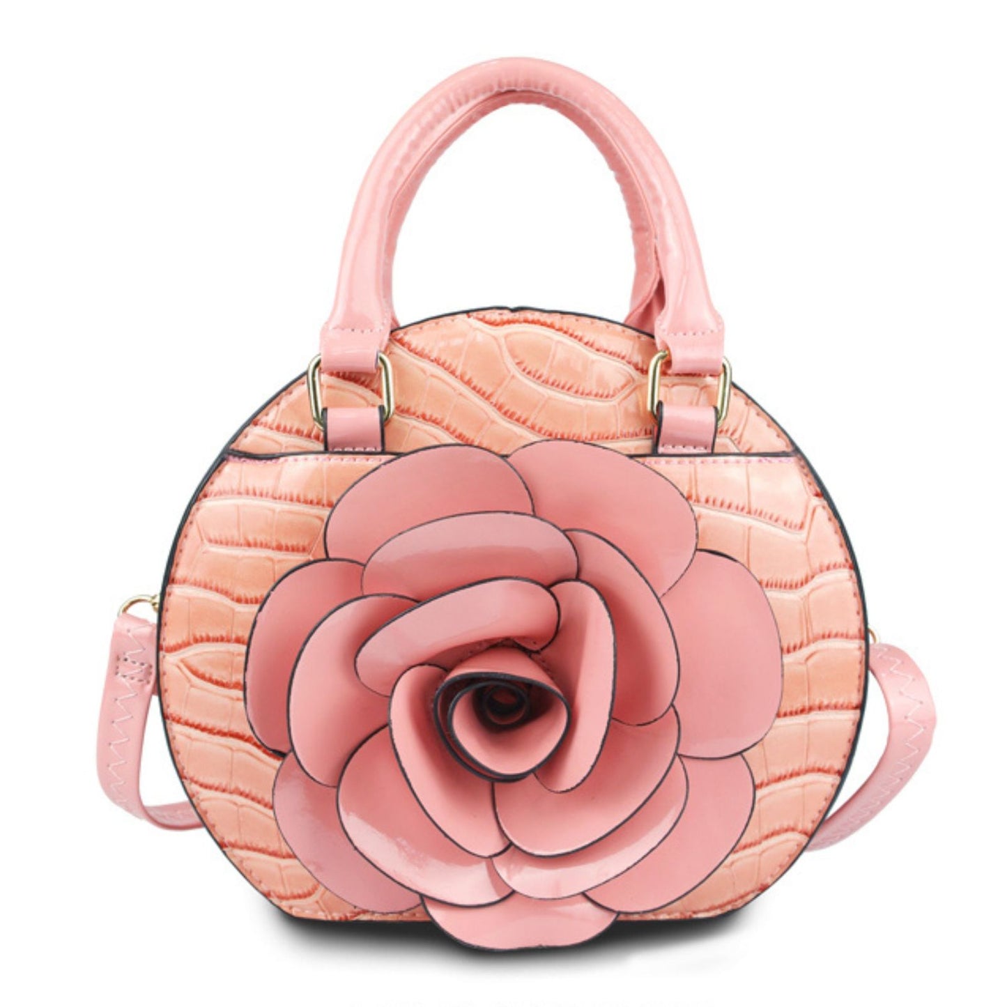 Handbag Round Pink Flower Croc Bag for Women