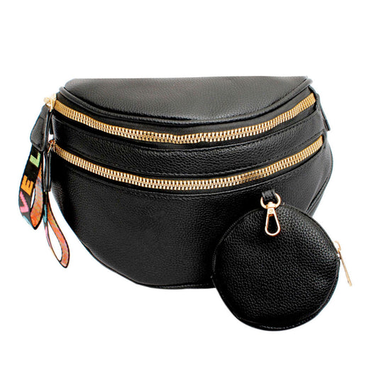 Crossbody Black Love Zipper Saddle Bag for Women