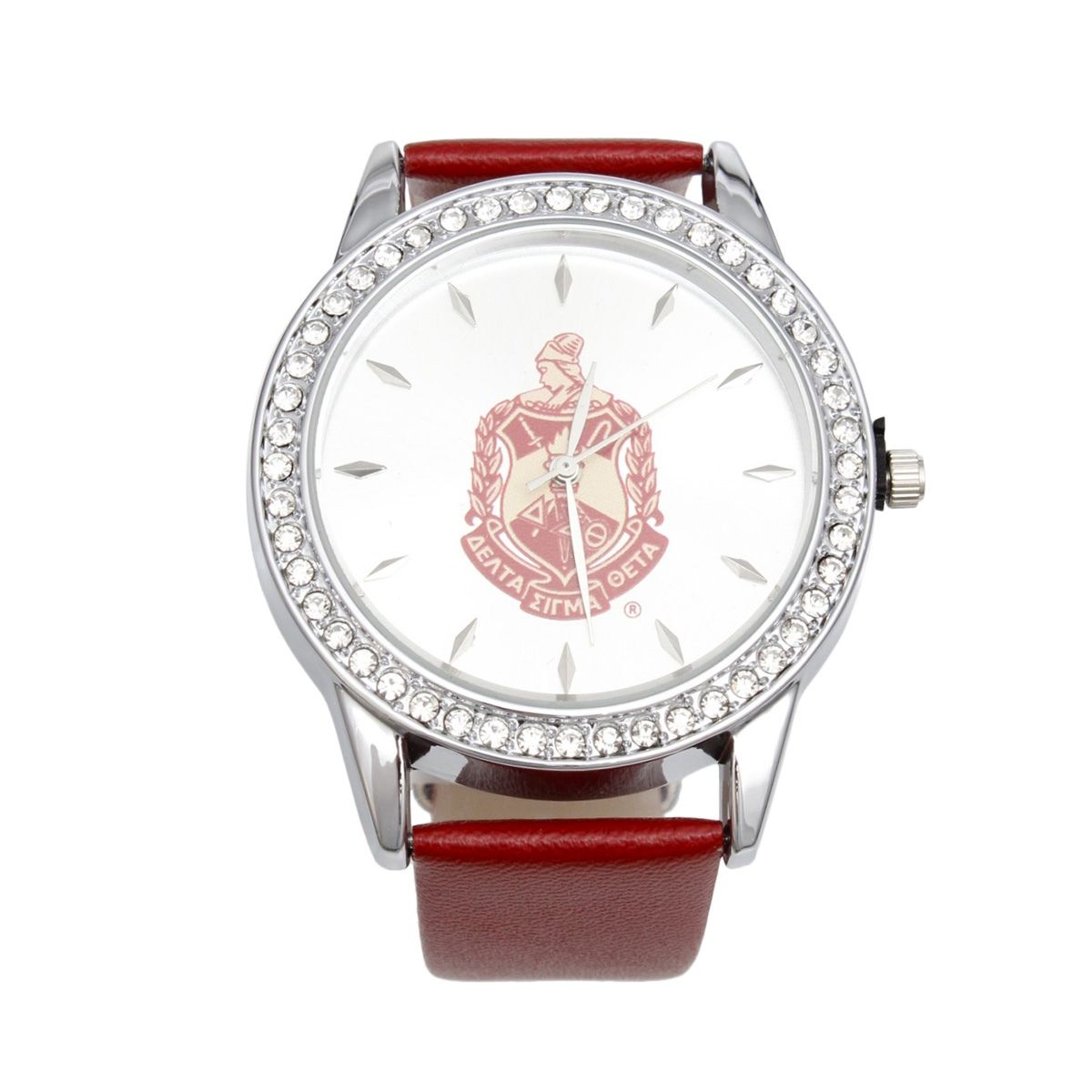 DST Red Leather Silver Sun Cut Dial Watch Women