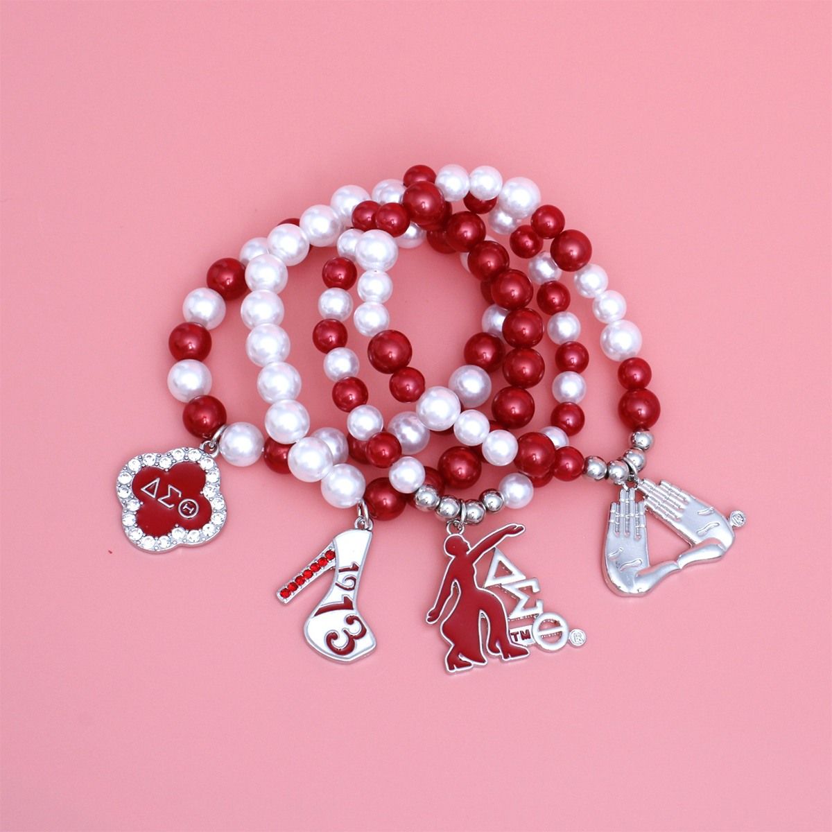 Updated DST Red and White Pearl Charm Bracelets