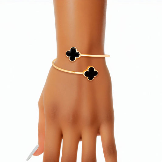 Bangle Gold Black Clover Open Bracelet for Women