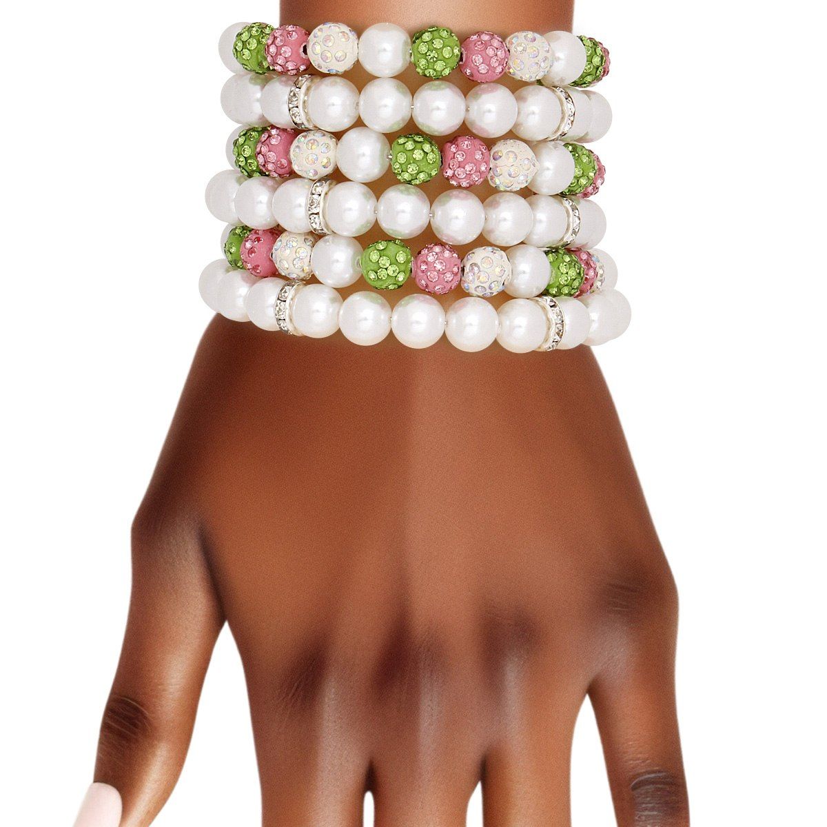 AKA White Pearl and Bead Memory Wire Bracelet