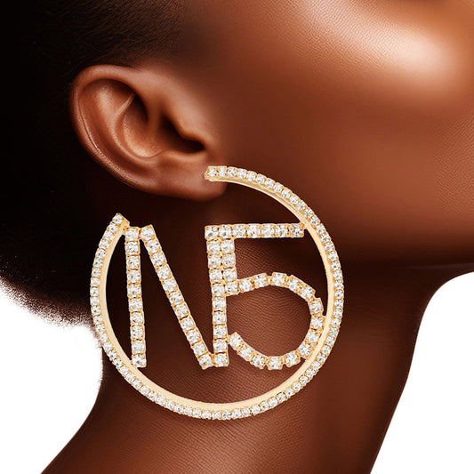 Hoops Gold Pave Rhinestone N5 Earrings for Women