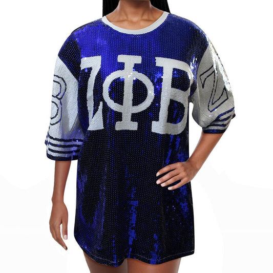 ZPB Sorority Blue and White Sequin Jersey Shirt