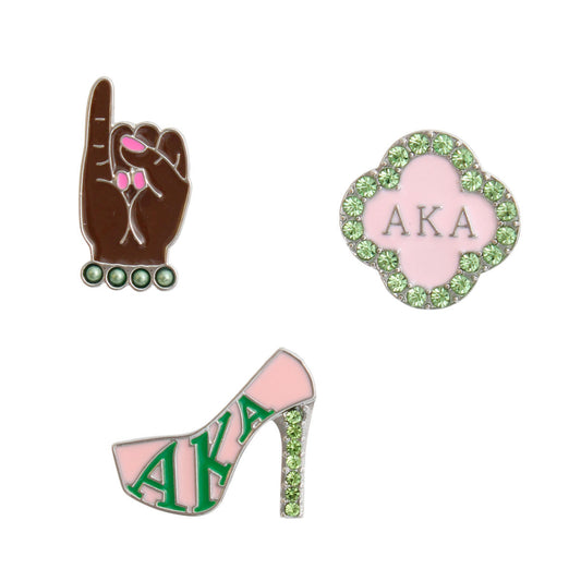 AKA Pink Green 3Pcs Sorority Pins