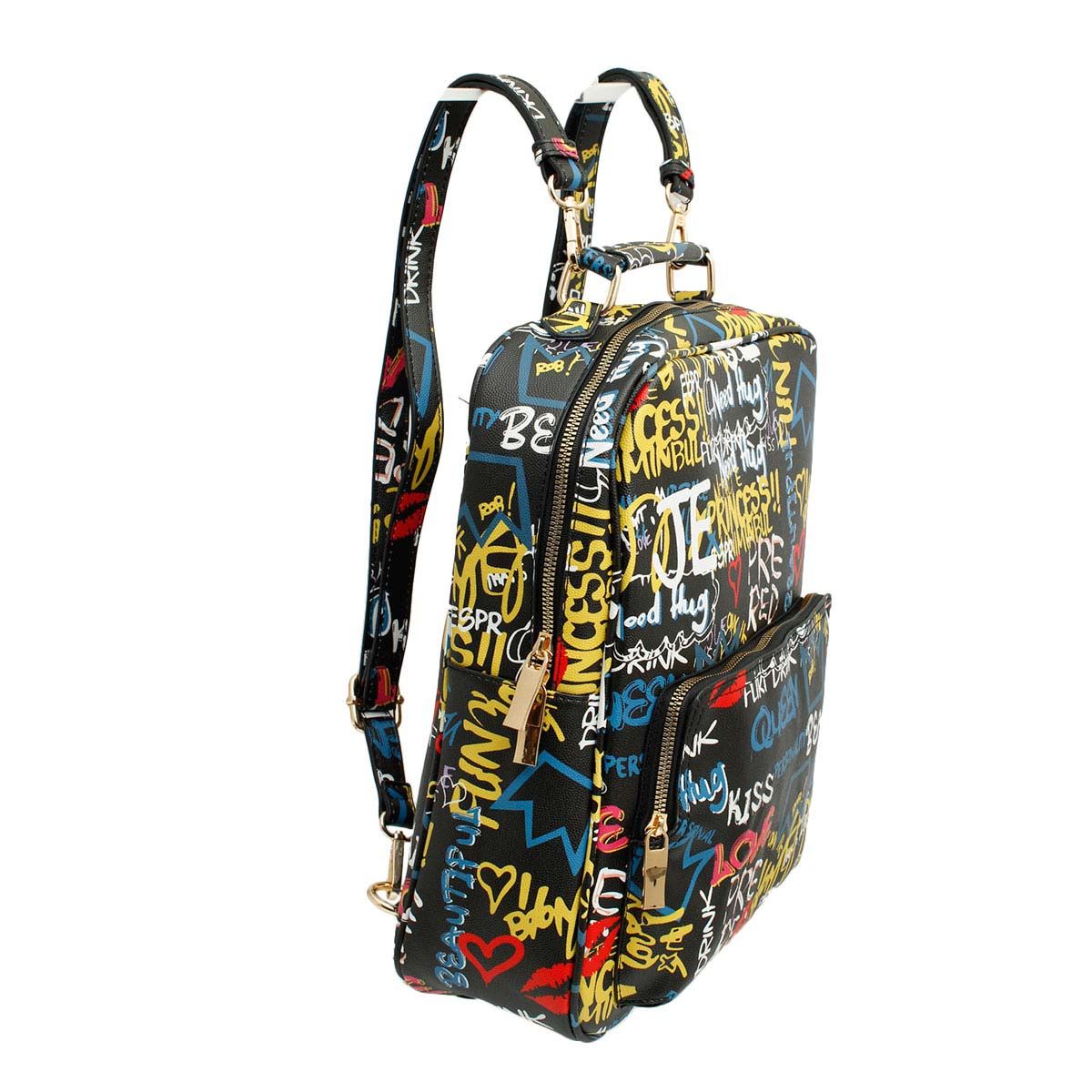 Black Graffiti Trolley Sleeve Backpack