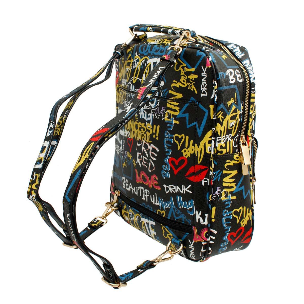 Black Graffiti Trolley Sleeve Backpack