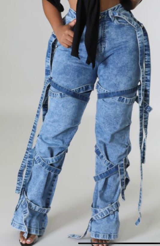 Ribbon Denim Pants