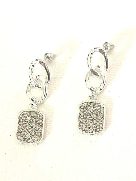 BLING SQUARE LINK EARRINGS 0780