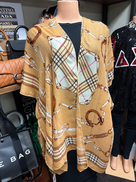 TAN PLAID HORSESHOE KIMONO