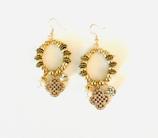 Clover Beaded Charm Pearl Bling Earrings SCR2023