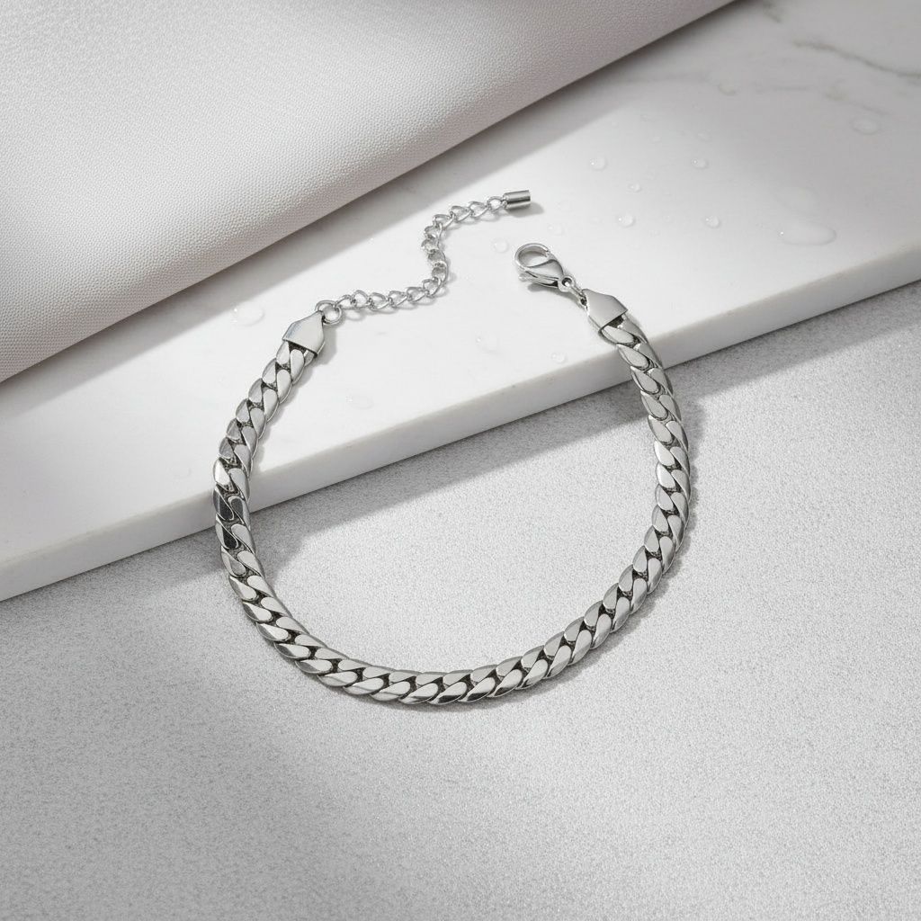 Anklet 6.5mm Silver Steel Herringbone Chain