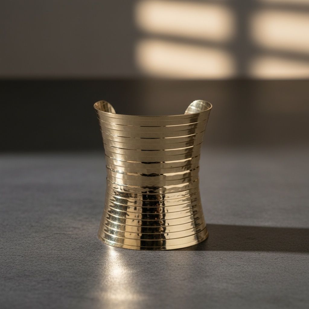 Long Cuff Gold Metal Stripe Embossed Bracelet
