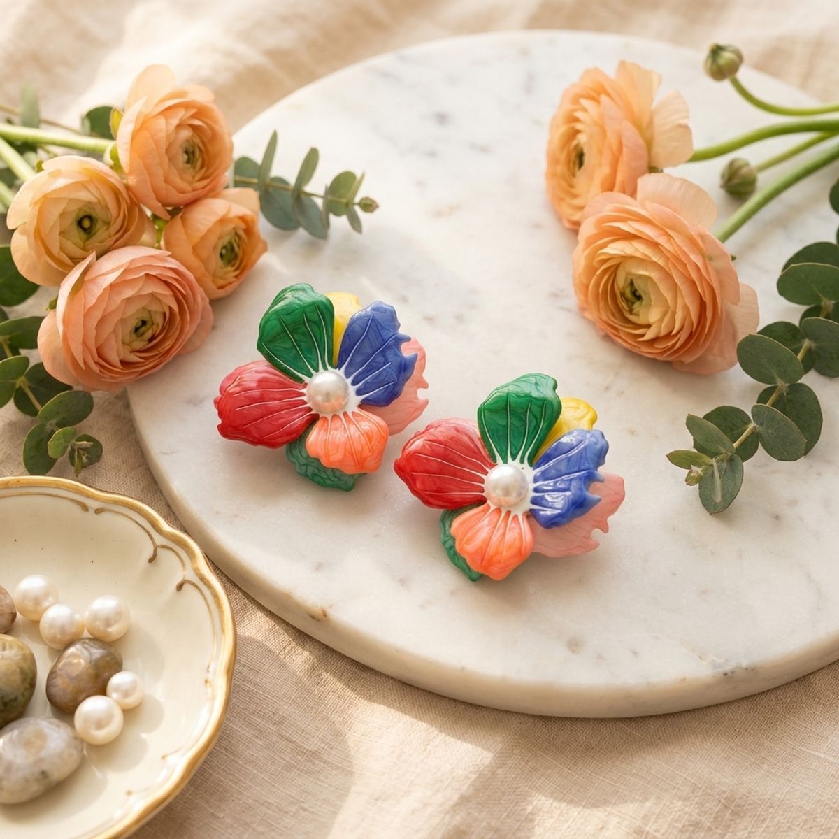 Multi Oversized Stud Painted Petal Flower Earrings