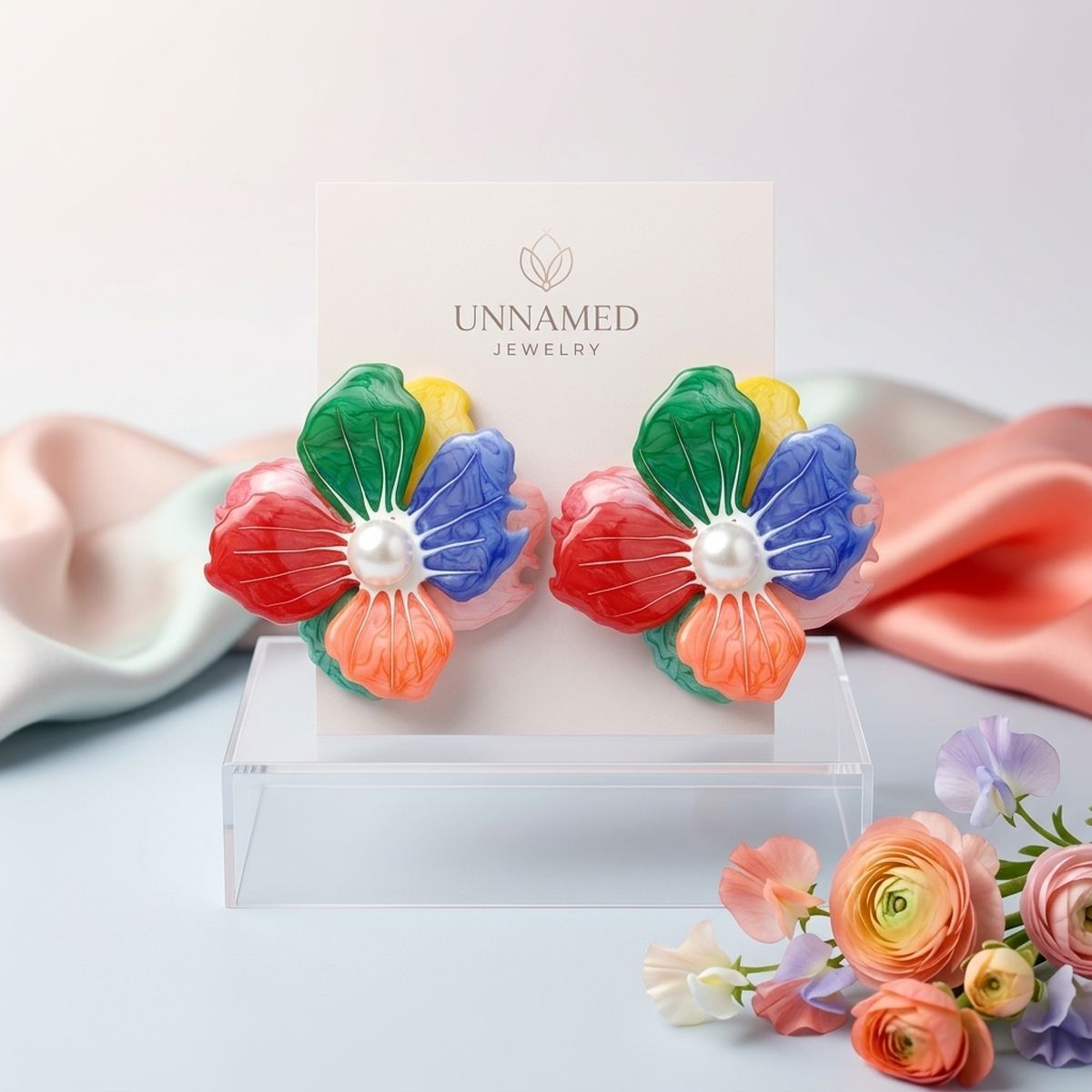 Multi Oversized Stud Painted Petal Flower Earrings