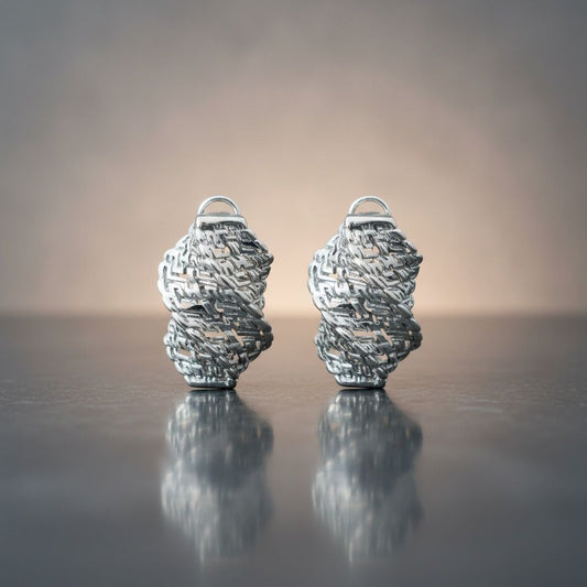 Stud Silver Brass Woven Twist Hinge Clip Earrings