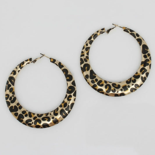 Hoop Fierce Leopard Print Gold Metal Earrings