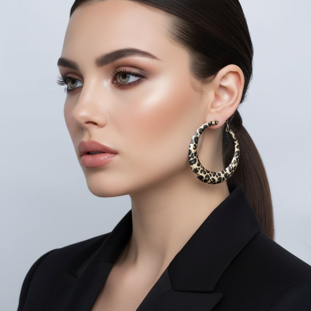 Hoop Fierce Leopard Print Gold Metal Earrings
