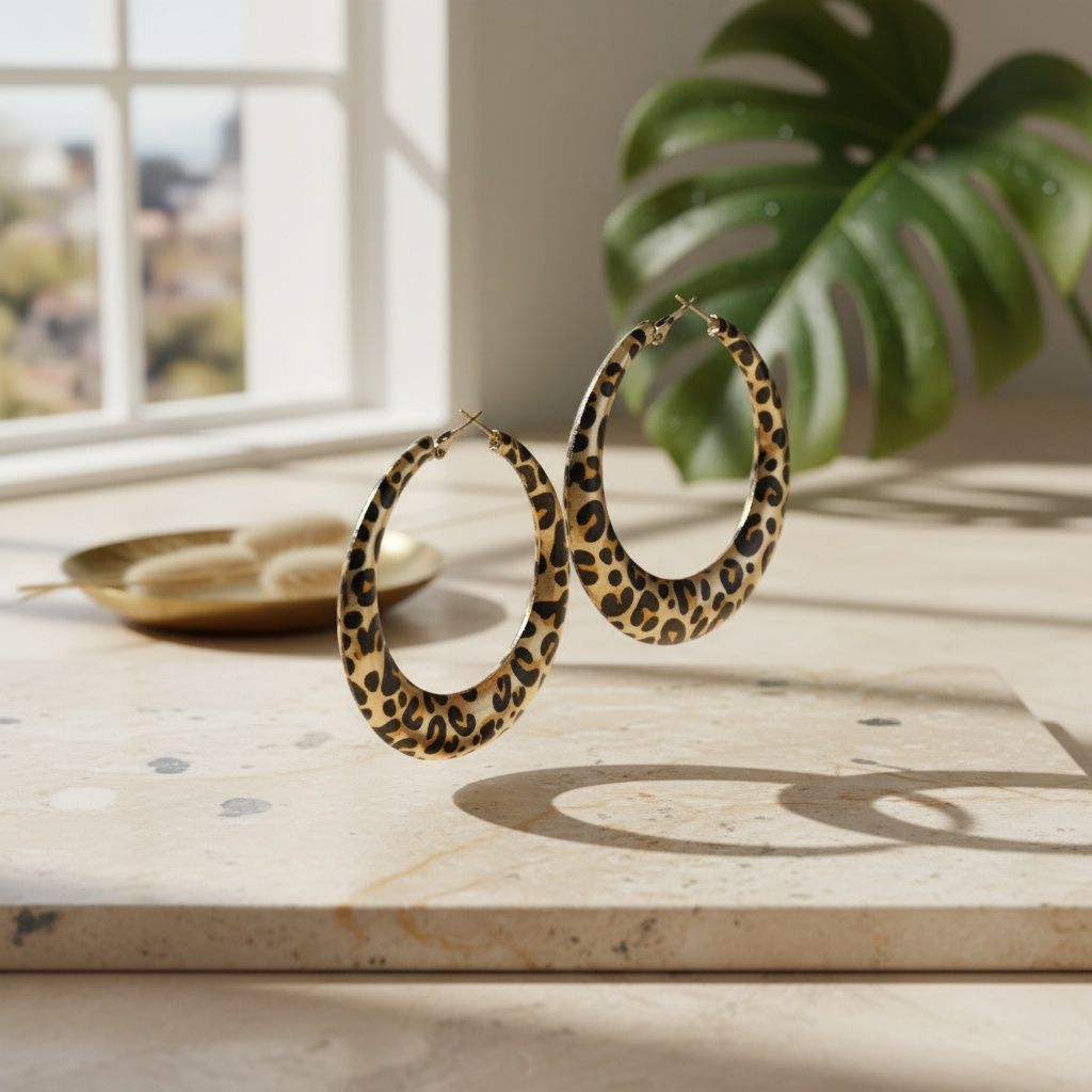 Hoop Fierce Leopard Print Gold Metal Earrings