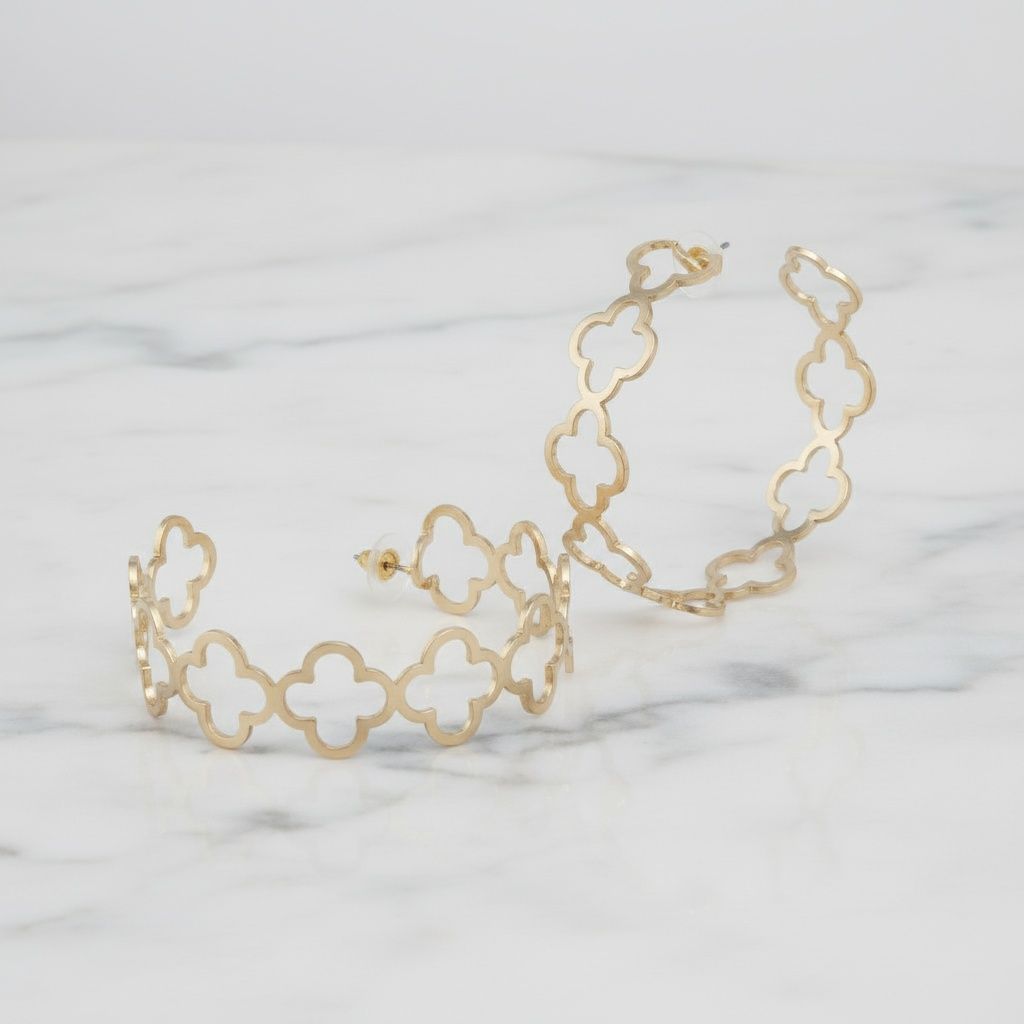 Hoop Gold Quatrefoil Clover Open C Earrings
