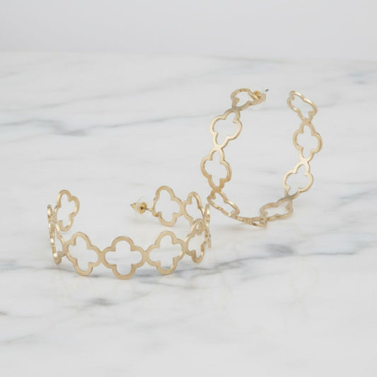 Hoop Gold Quatrefoil Clover Open C Earrings
