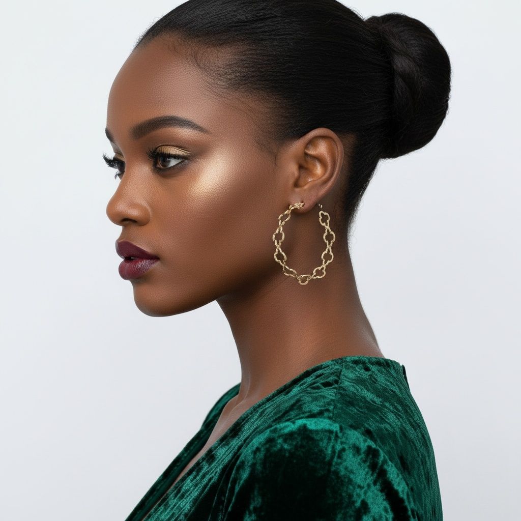 Hoop Gold Quatrefoil Clover Open C Earrings