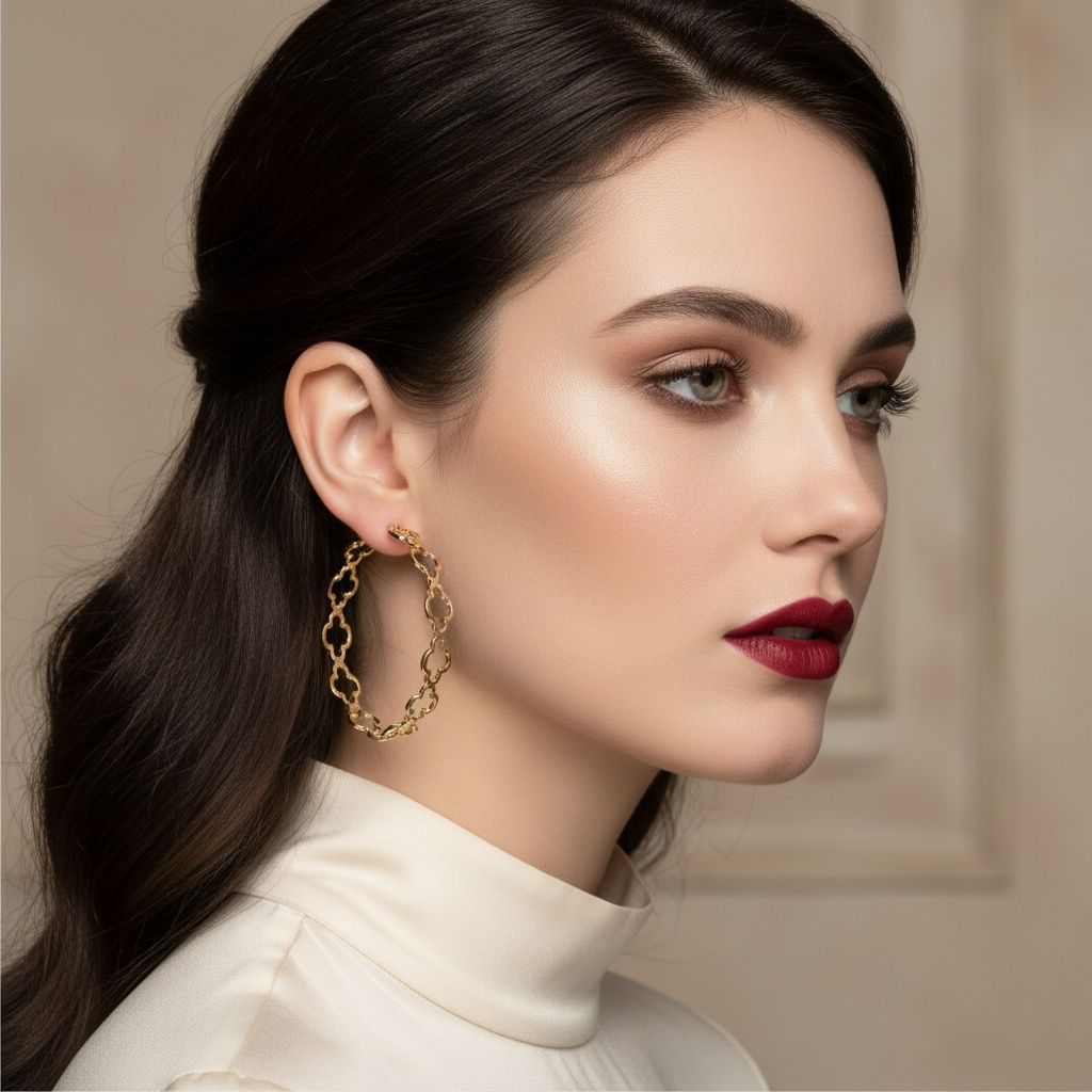 Hoop Gold Quatrefoil Clover Open C Earrings