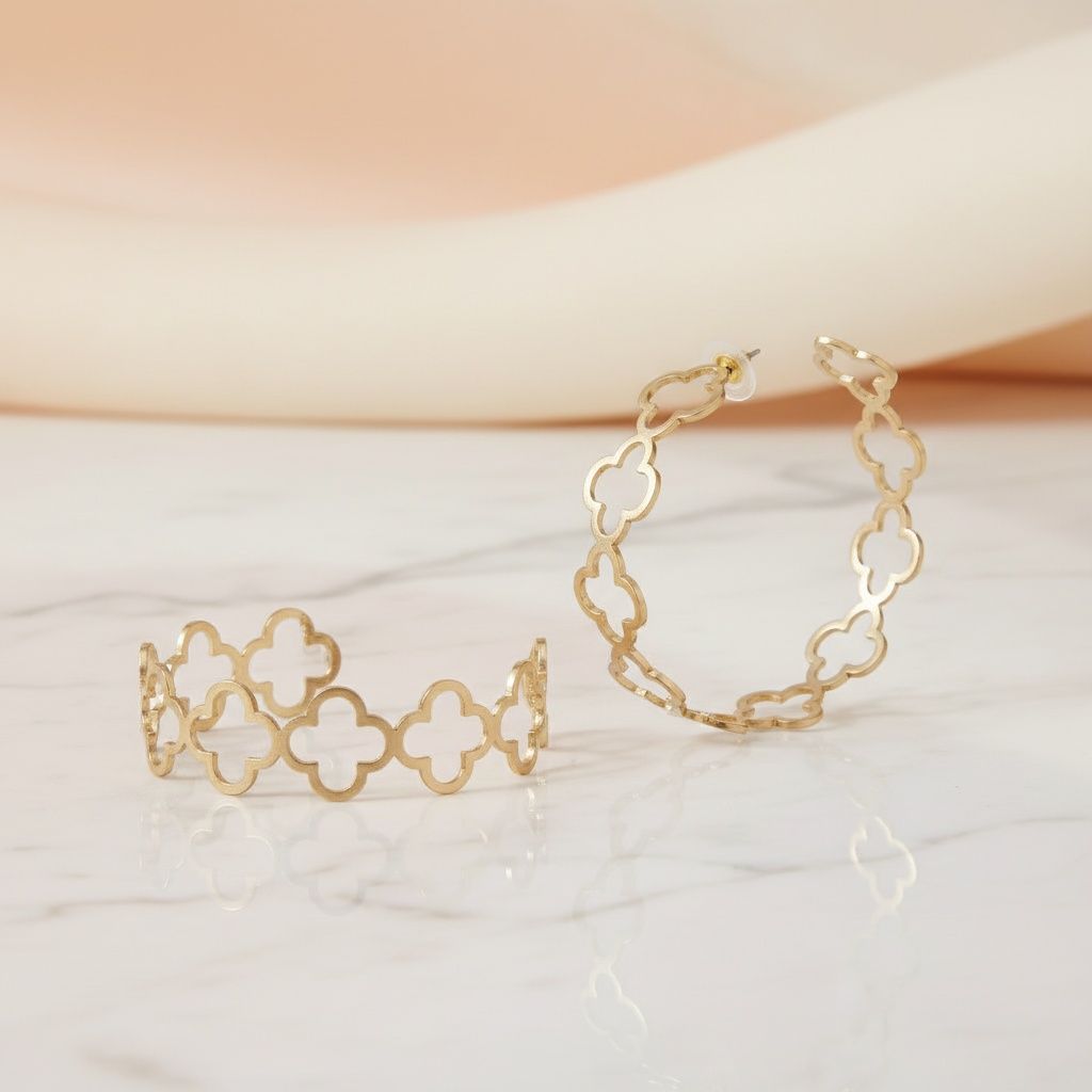 Hoop Gold Quatrefoil Clover Open C Earrings