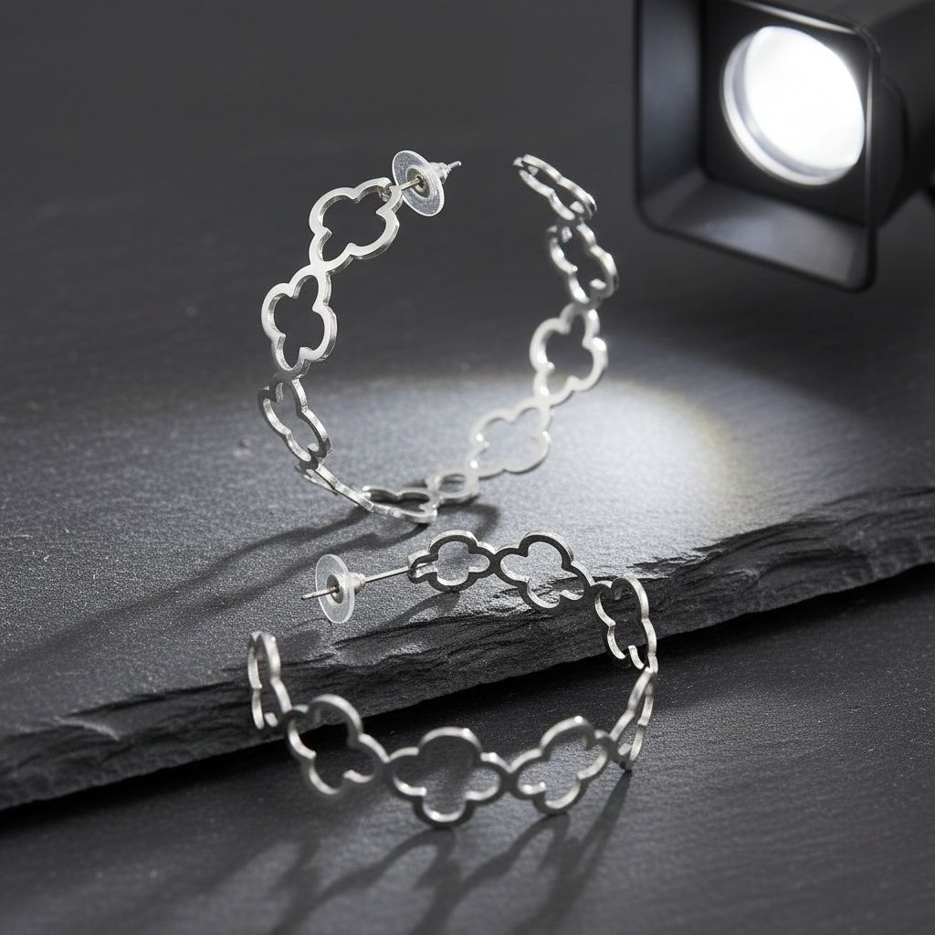 Hoop Silver Quatrefoil Clover Open C Earrings
