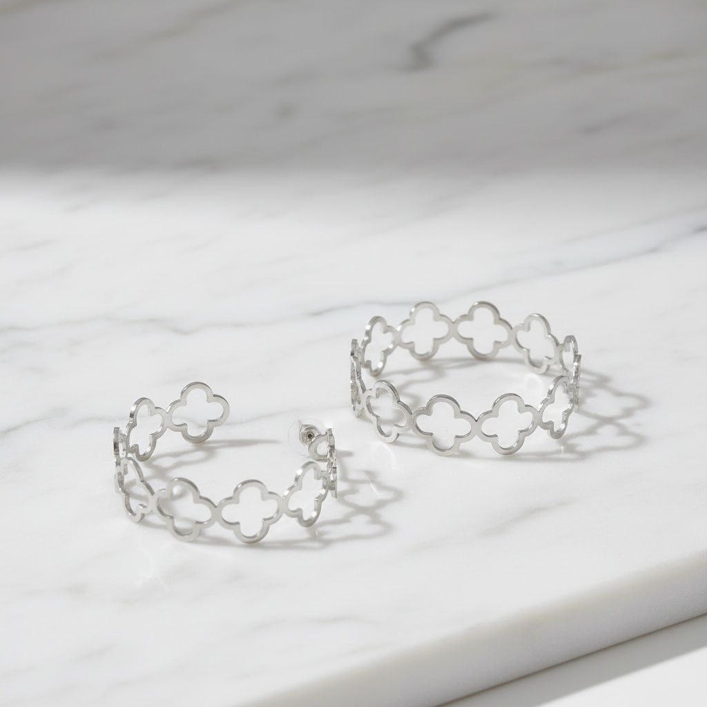 Hoop Silver Quatrefoil Clover Open C Earrings