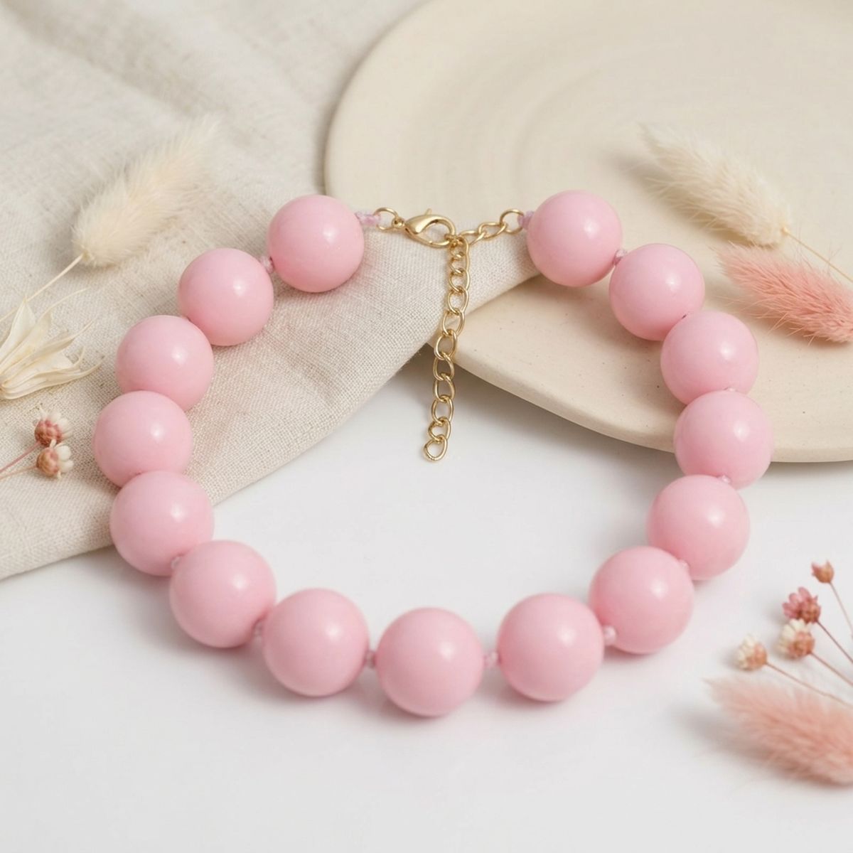 Mod Style Pretty Pink Chunky Bead Necklace