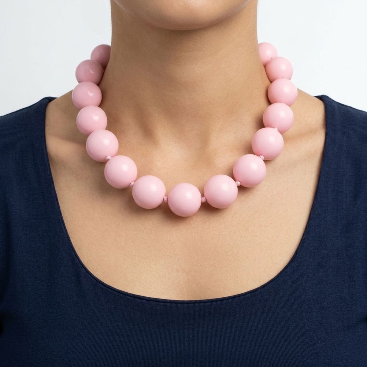 Mod Style Pretty Pink Chunky Bead Necklace