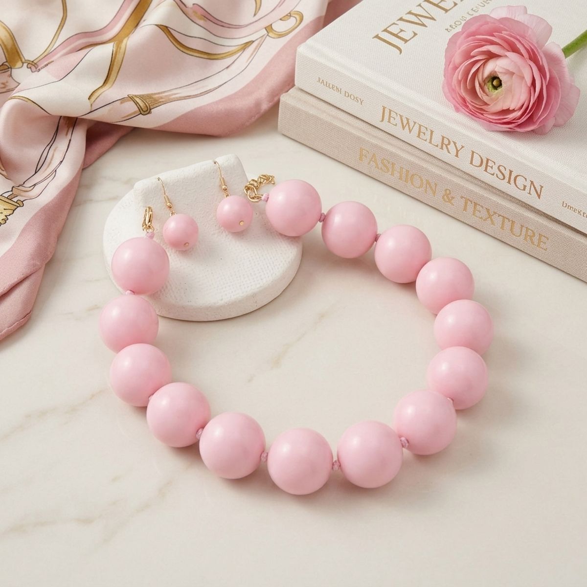 Mod Style Pretty Pink Chunky Bead Necklace