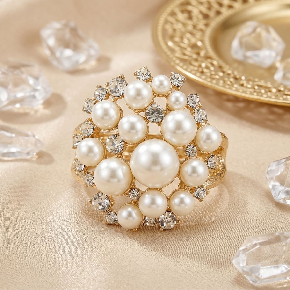 Cuff Cream Pearl and Crystal Ornate Bracelet