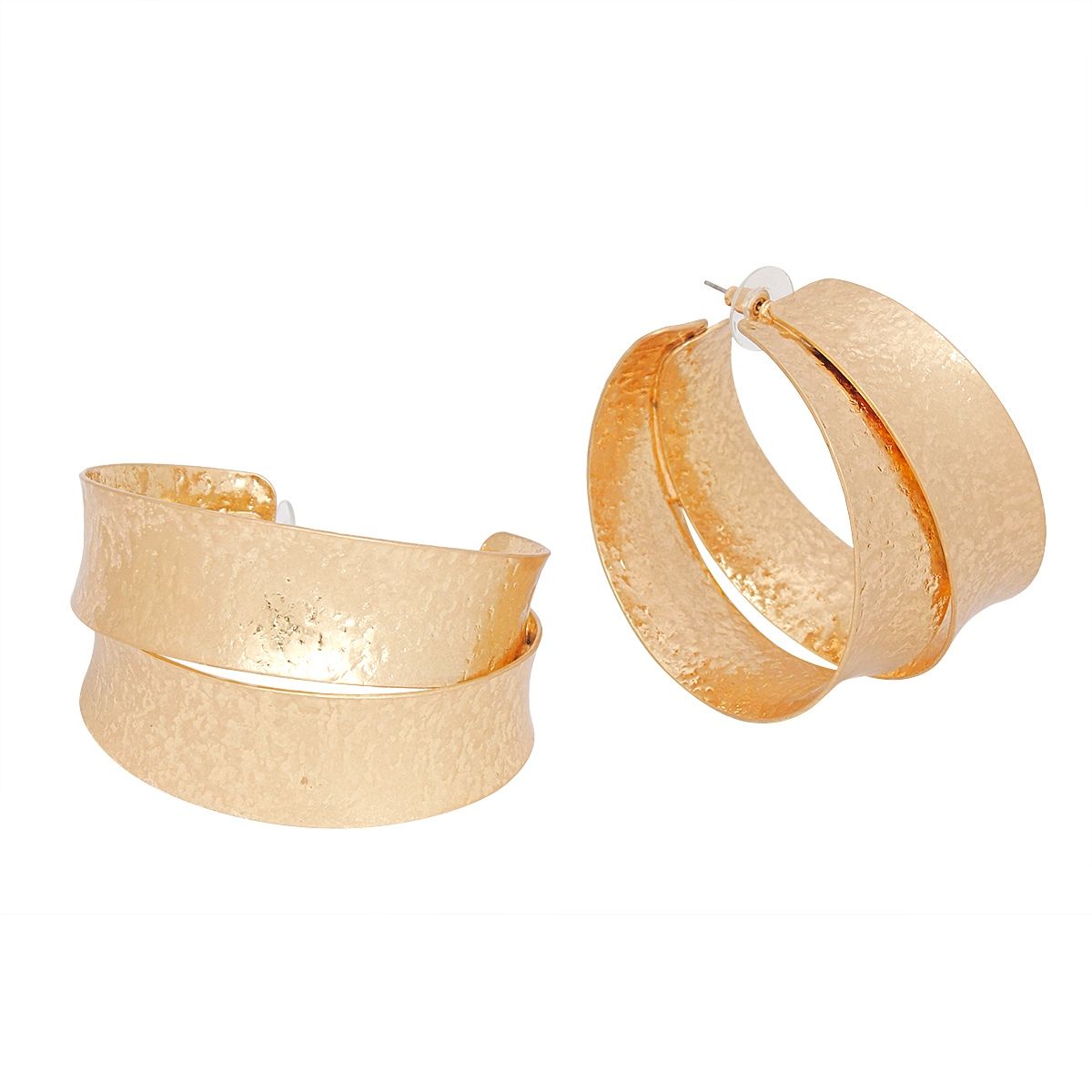 Hoops Large Matte and Polished Gold Wide Earrings